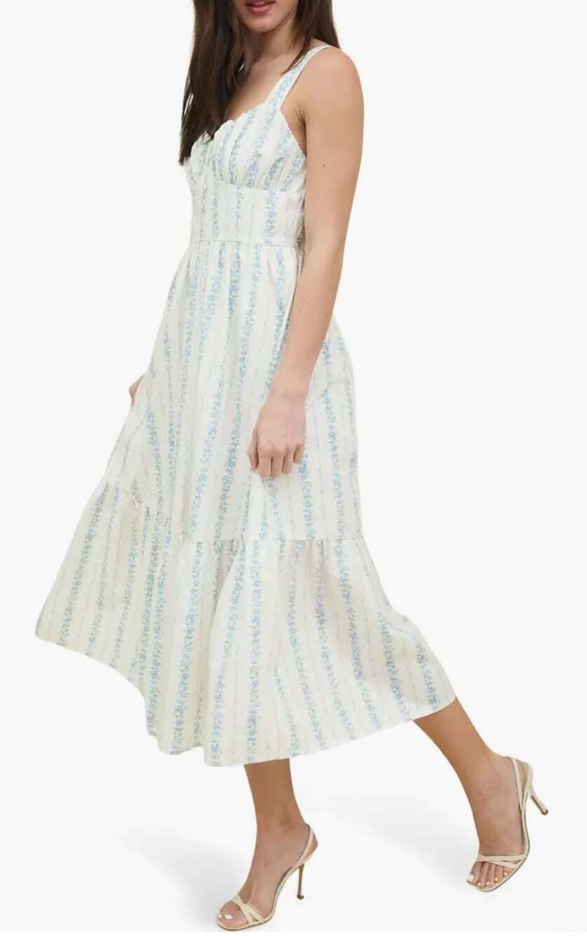 Blu Pepper Floral Stripe Button Detail Maxi Dress
